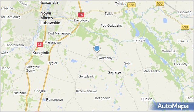 mapa Gwiździny, Gwiździny gmina Nowe Miasto Lubawskie na mapie Targeo